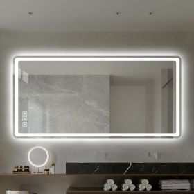 Bathroom Mirror with Led Lights Front and Backlit, Anti-Fog Lighted Vanity Mirrors for Wall Mounted, 3 Colors and 5 level Dimmable, Horizontal/Vertica