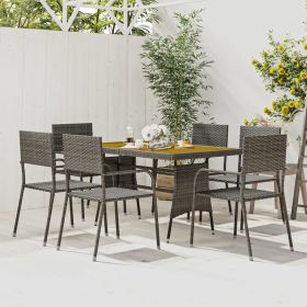 7 Piece Patio Dining Set Poly Rattan Gray